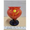 Image 1 : 7" Kralik "Tango or Crayon" Czech art glass circa 1930's - orange and yellow with blue base