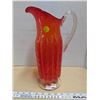 Image 1 : 13" MCM blown glass art glass jug - red