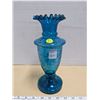 Image 1 : 10" MCM hand painted art glass vase - blue