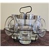 Image 1 : Vintage Dorothy Thorpe MCM silver banded 4 highball glasses and coasters in metal caddy.  Look like 