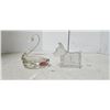 Image 2 : vintage Scottish terrier scotty dog glass candy container 4' long (some chips) plus swan trinket dis