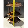Image 2 : Vintage Wood Spindle Corner Hanging Standing Shelf 3 Tier Wood Table.