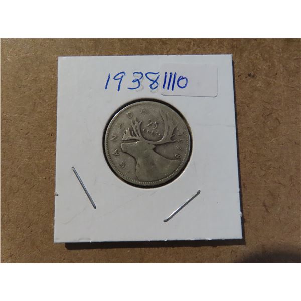 1938 Canadian silver quarter