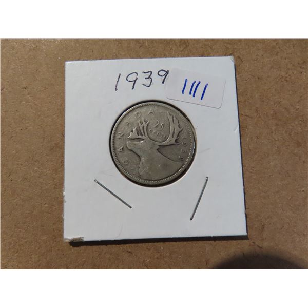 1939 Canadian silver quarter