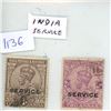 Set of 2 Stamps from British India that depict King George V. Both are marked SERVICE for use by the