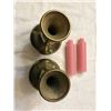 Image 2 : Two brass candle holders. Base 3.5” (9.5 cm) wide x 8.75” (22.5 cm) tall. Excellen