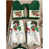 Image 2 : Christmas pair of matching oven mitts, hand towel with velcro fastening flap, Santa Claus tea towel,