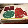 Image 1 : Red Christmas apron + pair wine coloured Christmas face towels, each 25.5” (65.5 cm) x 20[x
