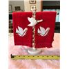 Image 1 : Christmas dove hand towels and dove decoration on a small towel bar. Towel bar 10.75” (27.5