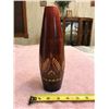 Image 1 : Hand carved wooden vase. Base 2” (5.5 cm) x 9.75” (25.5 cm) tall. Fairly good cond