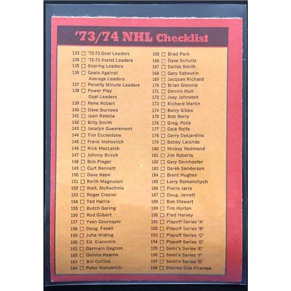 1973-74 TOPPS CHECKLIST