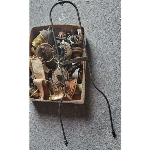 box of assorted lamp parts