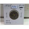 Image 1 : 1925 Canadian Nickel 5 Cents. Key Date. F-12 with Obverse Marks. Scarce.