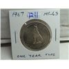 Image 1 : 1967 Canadian Silver 50 Cents. One Year Type. Howling Wolf. MS-63. Nice.