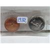 Image 1 : Set of 2 1967 Canadian Centennial coins. 1 Cent & 5 Cents. Uncirculated.