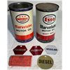 Image 1 : Two Imperial Oil Tins with Early Solder Seam and Four Gas Tags