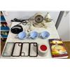 Image 1 : Alarm Clock, Small Fan, Night Light - all working, Cell Phone Cases, Small Themos, Melmac Cups, Book