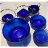 Image 1 : Cobalt Blue Glassware - bowls, cream, sugar - 8 pieces