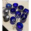 Image 1 : Cobalt Blue Glassware - cream, sugar, pickles, condiments - 11 pieces