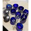 Image 2 : Cobalt Blue Glassware - cream, sugar, pickles, condiments - 11 pieces