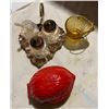 Image 1 : Red Nut Cracker with a set of Salt & Pepper Shakers & Glass Coal Pail