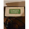 Image 7 : Singer electric sewing machine with all attachments in sewing cabinet - works