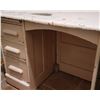 Image 1 : small oak child's desk, painted pink, with dovetailed drawer corners and pull out writing surface