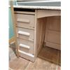 Image 3 : small oak child's desk, painted pink, with dovetailed drawer corners and pull out writing surface