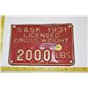 Image 1 : 1931 sask license plate