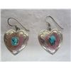 Image 2 : Sterling Silver Heart Shaped Ear Rings with 2 Turquoise Stones in it