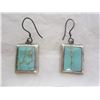 Image 2 : Sterling Silver Square Shaped Ear Rings with Turquoise Stones in them