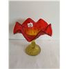Image 1 : red and yellow candy dish on pedestal 6.5x6"