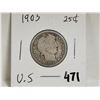 Image 1 : 1903 USA silver quarter