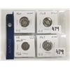 Image 1 : four USA silver dimes - 1923, 1926, 1927, 1928