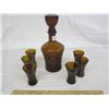 Image 1 : Vintage Dark Amber Alcohol Decanter and 6 Glasses