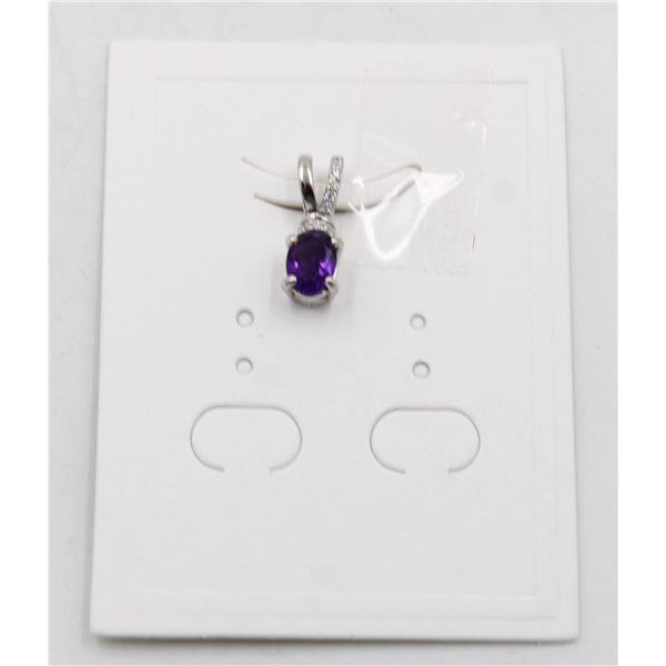 #235-NATURAL PURPLE AMETHYST & CZ PENDANT