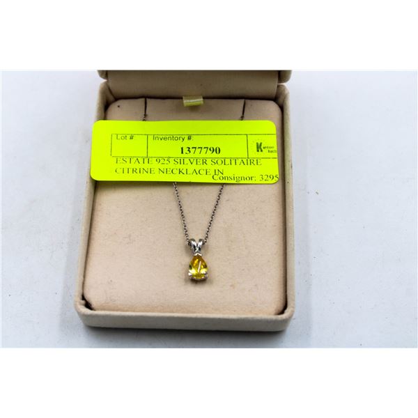 ESTATE 925 SILVER SOLITAIRE CITRINE NECKLACE IN