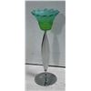 Image 1 : GLASS FLOWER CANDLE HOLDER, GREEN