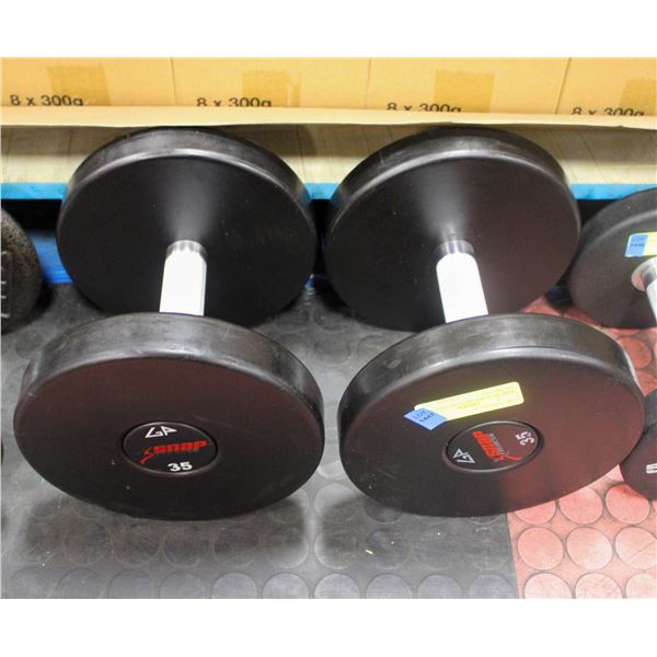 PAIR OF 35 POUND SNAP FITNESS DUMBELLS