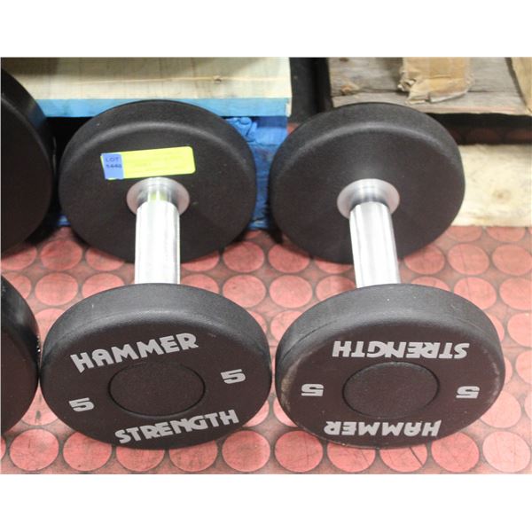 PAIR OF 5 POUND HAMMERSMITH DUMBELLS