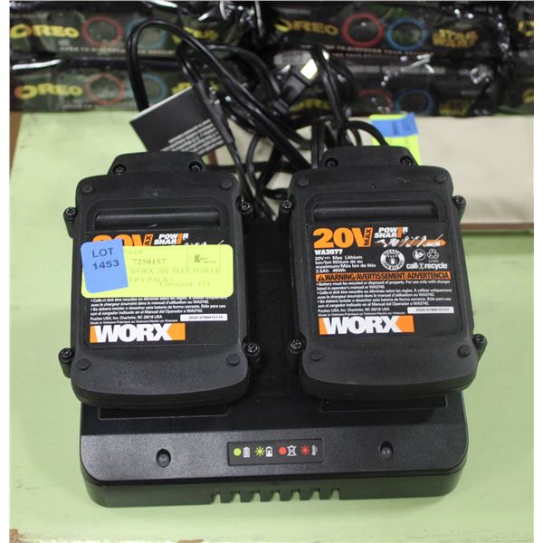NEW SET OF WORX 20V MAX POWER SHARE BATTERY PACKS