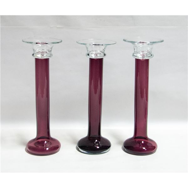 PLUM PURPLE CANDLE HOLDER SET 3PCS H-11.75" EACH