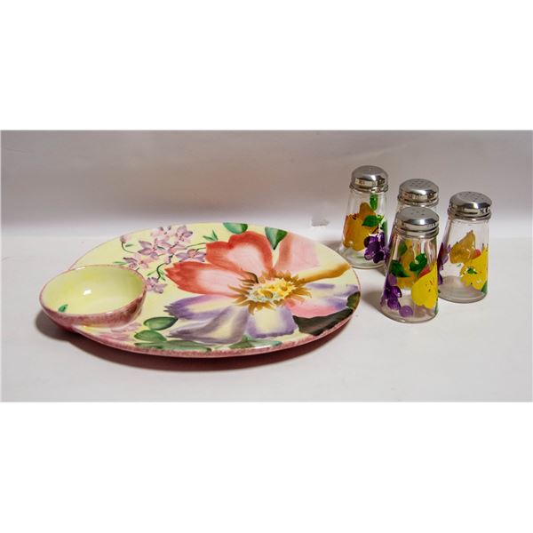 FLORAL PLATE AND DIP, SALT & PEPPER