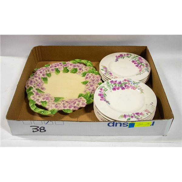 MAUVE FLORAL PLATTER AND PLATE SET 10PCS