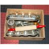 WOODEN FRUIT BOX WITH VINTAGE KITCHEN ITEMS