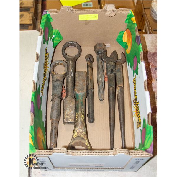 BOX OF HEAVY DUTY WRENCHES