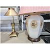 Image 2 : 608 -- VINTAGE ORIENT EXPRESS REPLICA BRASS LAMP, LARGE GLASS FLORAL LAMP, AND BRASS ACCENT TABLE LA