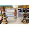 Image 2 : 615 -- VINTAGE MCM ORANGE LUCITE LAMP, AND TWO BRASS TABLE LAMPS WITH MATCHING SHADES