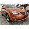 Image 8 : 15 -- 2005 PONTIAC VIBE, ORANGE, 176967 KMS, FRONT WHEEL DRIVE