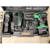 Image 2 : 429 -- HITACHI CORDLESS DRILL AND FLASHLIGHT IN HARDSHELL CASE, MILWUAKEE CHARGER BASE, BOSTITCH AIR